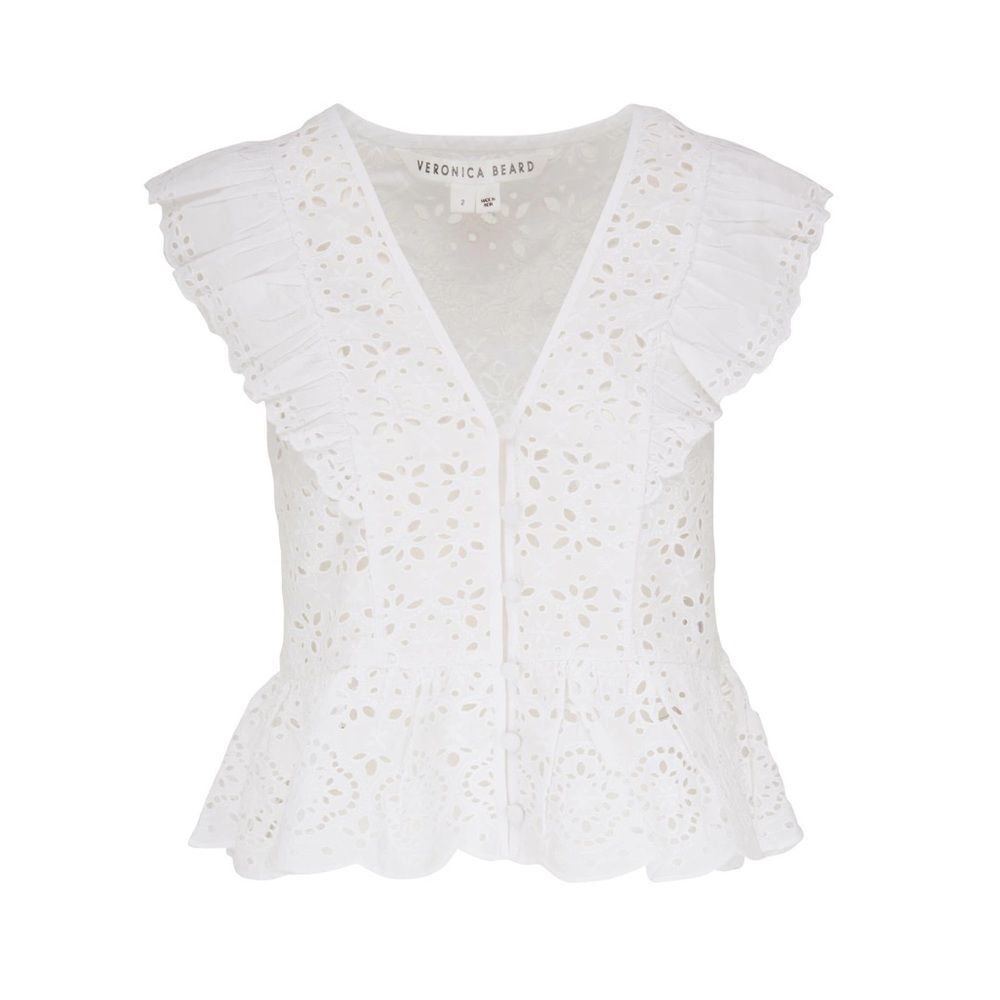 Veronica Beard Ivory Eyelet Ruffle Tank Top